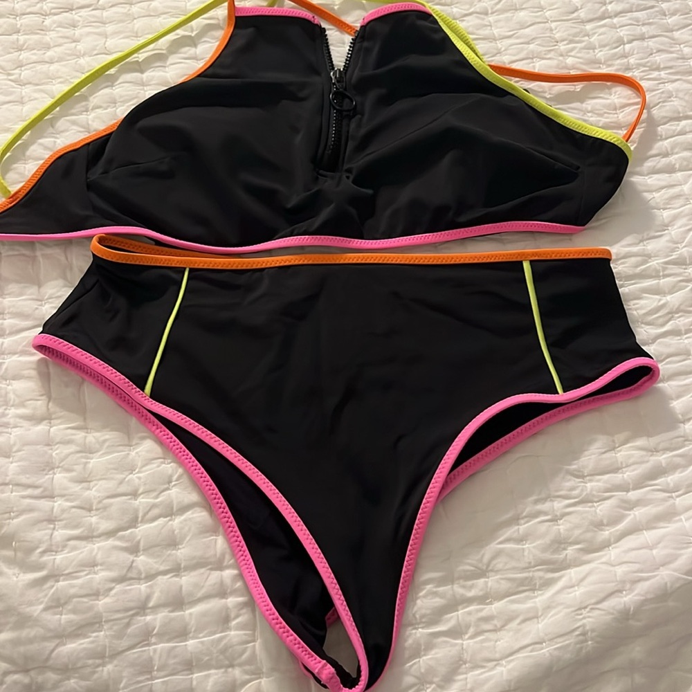 Zara Black & Neon Trim Bikini